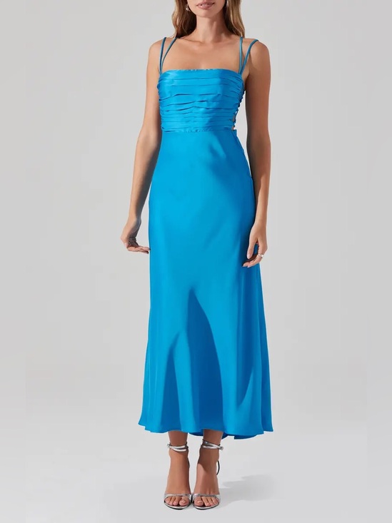 Astr Dresses & Skirts - Astr Bright Blue Ruched Bodice Spaghetti-Strap Midi Dress